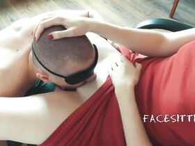 Russian dominant made her boyfriend lick her bald pussy